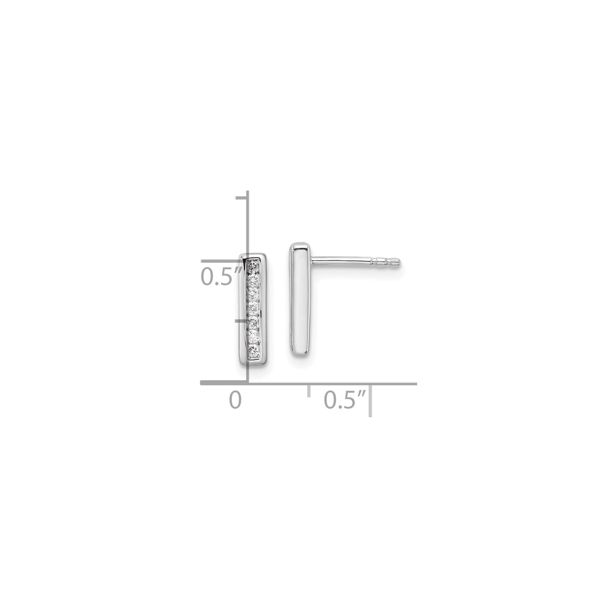 Sterling Silver Bar Stud Earrings with Diamond, Vertical Line Minimalist Style