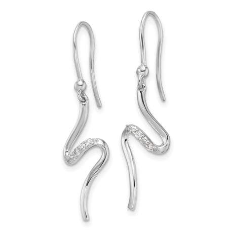 Sterling Silver Dangle Earrings with Cubic Zirconia, Wavy Drop Design, Lightweight Abstract Style
