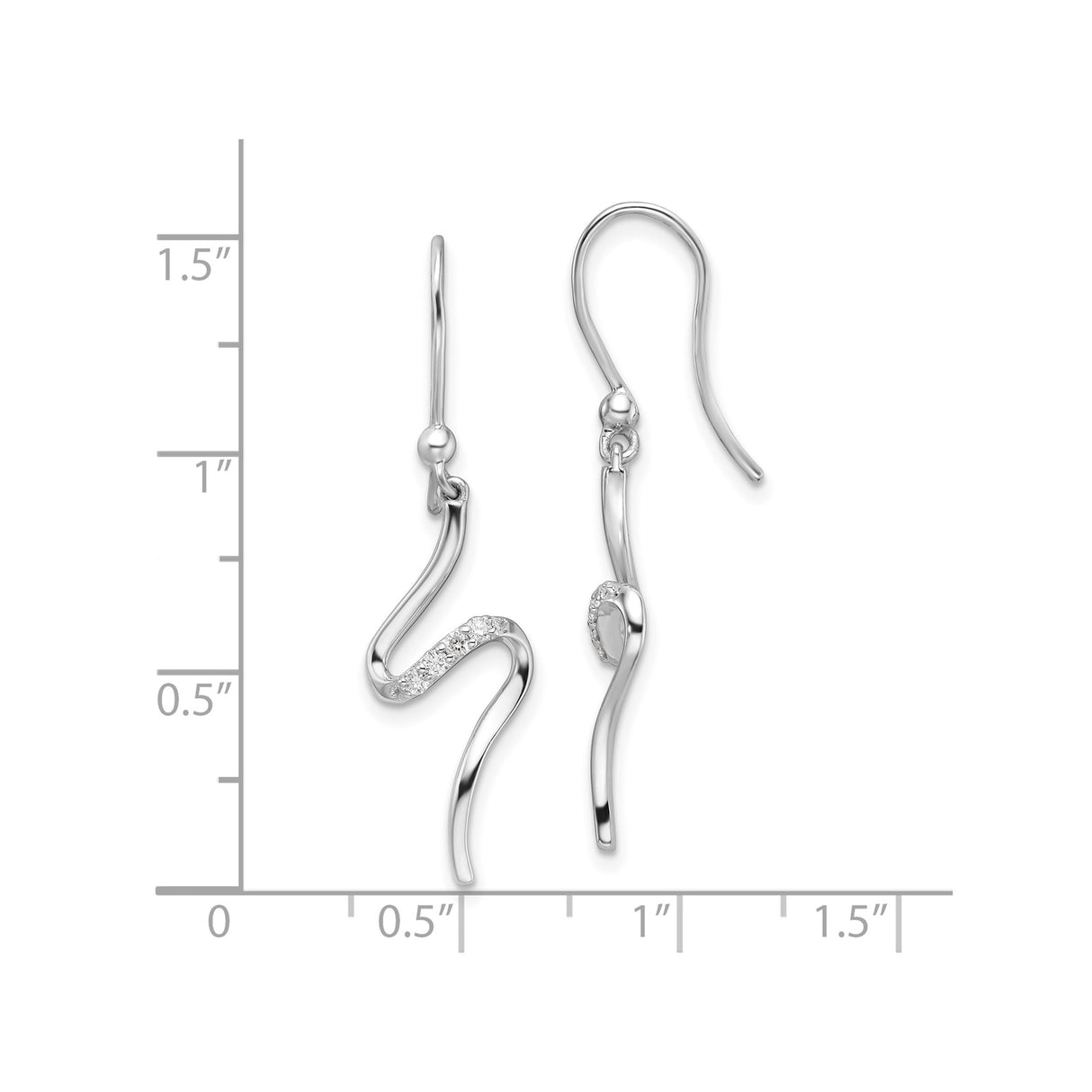 Sterling Silver Dangle Earrings with Cubic Zirconia, Wavy Drop Design, Lightweight Abstract Style