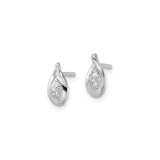Sterling Silver Teardrop Stud Earrings With CZ Twist