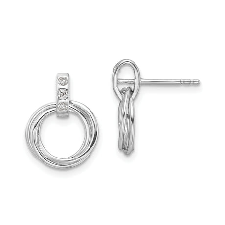 Sterling Silver Stud Earrings with Interlocking Open Circles, Three Round Cubic Zirconia Accents, Modern Minimalist Design, Lightweight Silver Jewelry for Everyday or Elegant Special Occasions