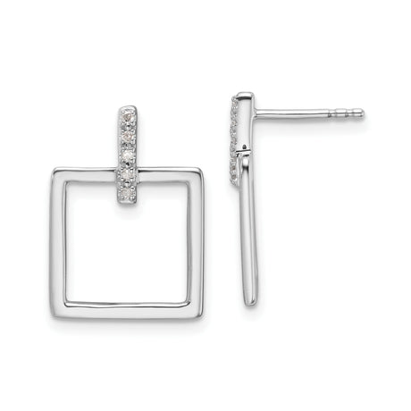 Sterling Silver Geometric Drop Earrings with Diamond Accents, Modern Minimalist Design