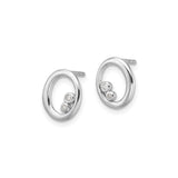 Sterling Silver Oval Stud Earrings with Cubic Zirconia, Open Bezel Design, Minimalist Style