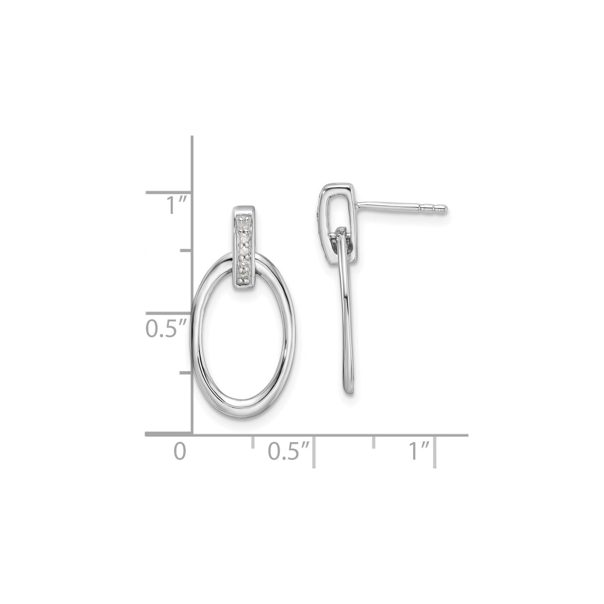 Sterling Silver Dangle Bar Earrings with Diamond Accents, Open Oval Drop Design