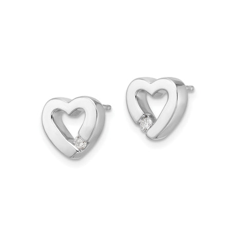 Sterling Silver Heart Stud Earrings with Diamond and Cubic Zirconia Accents