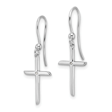 Sterling Silver Dangle Earrings with Diamond Cross Pendant, Mirrored Finish, Unisex Spiritual Jewelry