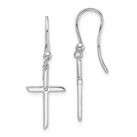 Sterling Silver Dangle Earrings with Diamond Cross Pendant, Mirrored Finish, Unisex Spiritual Jewelry