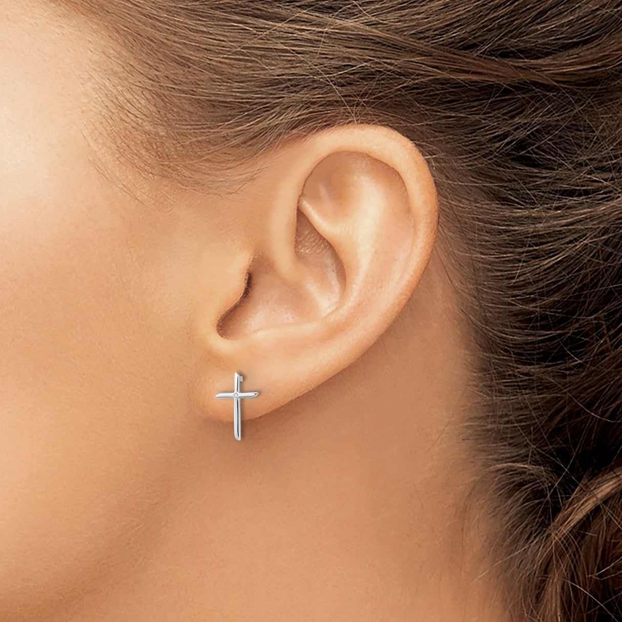 Sterling Silver Cross Pendant with Diamond Accent, Modern Spiritual Design for Men and Women