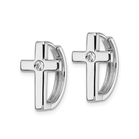 Sterling Silver Cross Hoop Earrings Clear Gemstone Center