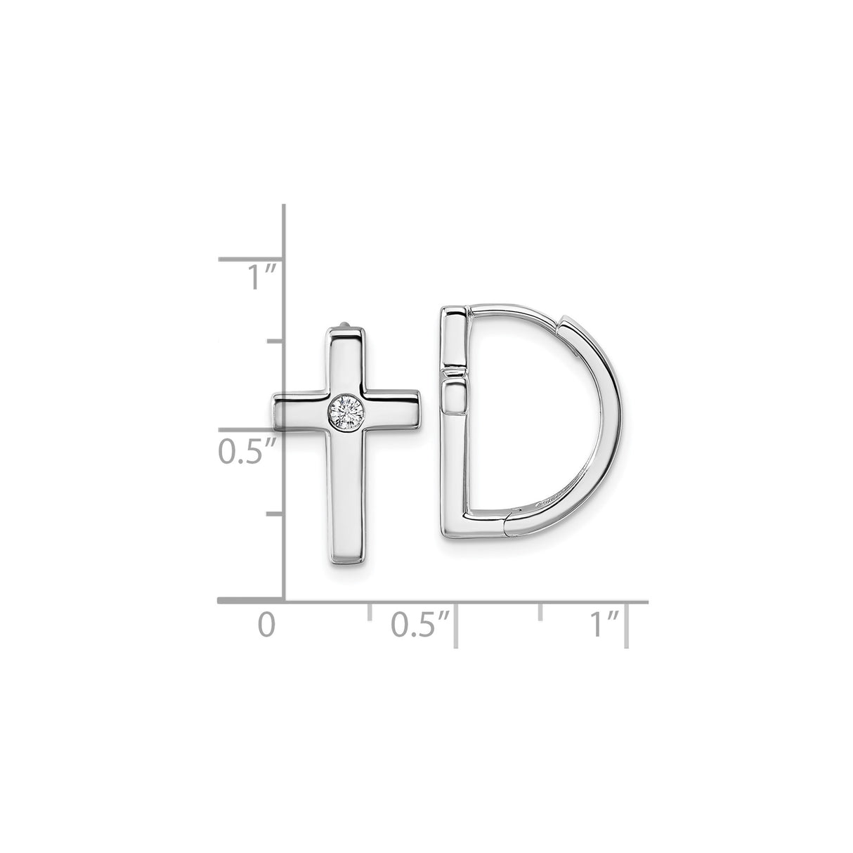 Sterling Silver Cross Hoop Earrings Clear Gemstone Center