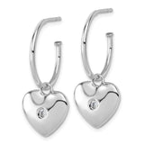 Sterling Silver Hoop Earrings with Diamond Accents and Heart Shaped Charms