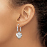 Sterling Silver Hoop Earrings with Diamond Accents and Heart Shaped Charms