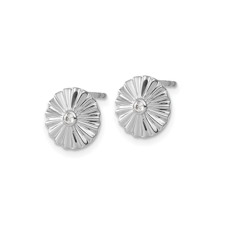 Sterling Silver Sunburst Stud Earrings Clear Center Stone
