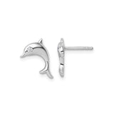 Sterling Silver Dolphin Stud Earrings with Diamond Eye, Nautical Ocean Theme