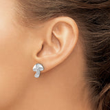 Sterling Silver Mushroom Stud Earrings with Cubic Zirconia, Whimsical Botanical Design