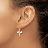 Sterling Silver Dragonfly Dangle Earrings with Diamond Accent and Detailed Wing Design