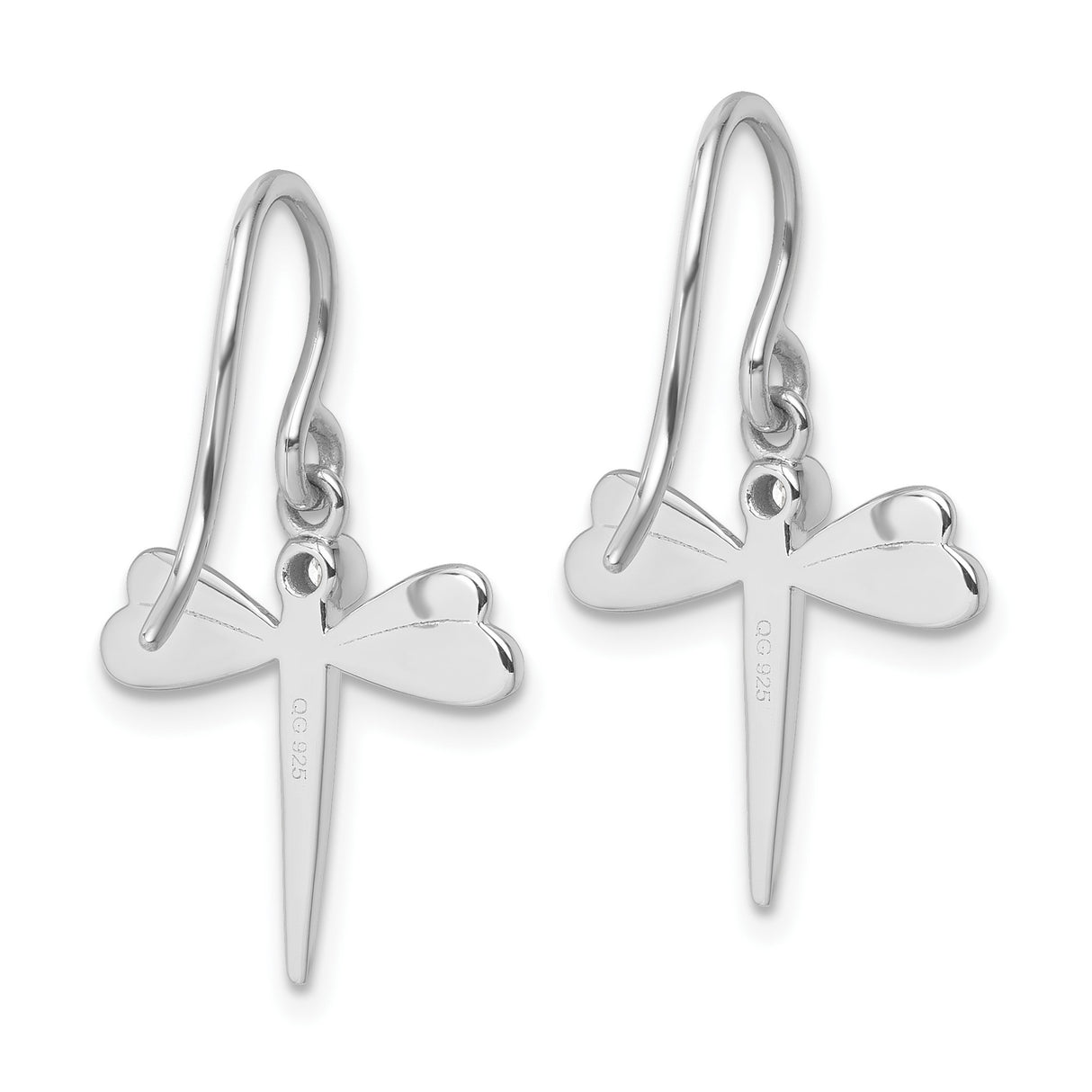 Sterling Silver Dragonfly Dangle Earrings with Diamond Accent and Detailed Wing Design
