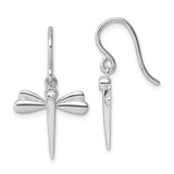 Sterling Silver Dragonfly Dangle Earrings with Diamond Accent and Detailed Wing Design