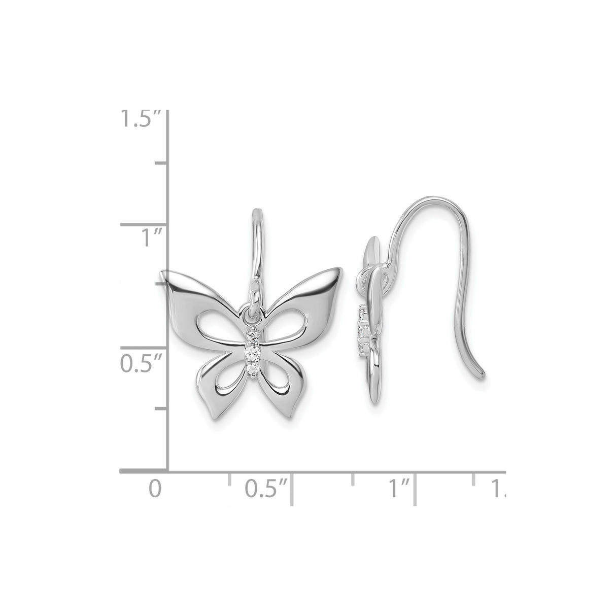 Sterling Silver Butterfly Dangle Earrings with Diamond Accents and Openwork Wings for Women