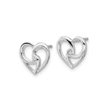 Sterling Silver Heart Stud Earrings with Diamond Accent, Interlocking Open Heart Design