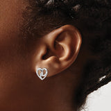 Sterling Silver Heart Stud Earrings with Diamond Accent, Interlocking Open Heart Design
