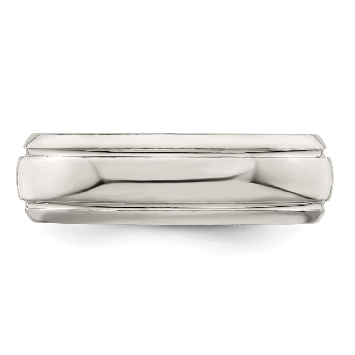 Sterling Silver Beveled Edge, Domed wedding band ring detail view
