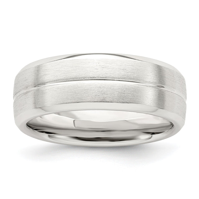 Sterling Silver Brushed, Domed wedding band ring