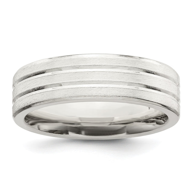 Sterling Silver Brushed, Flat wedding band ring