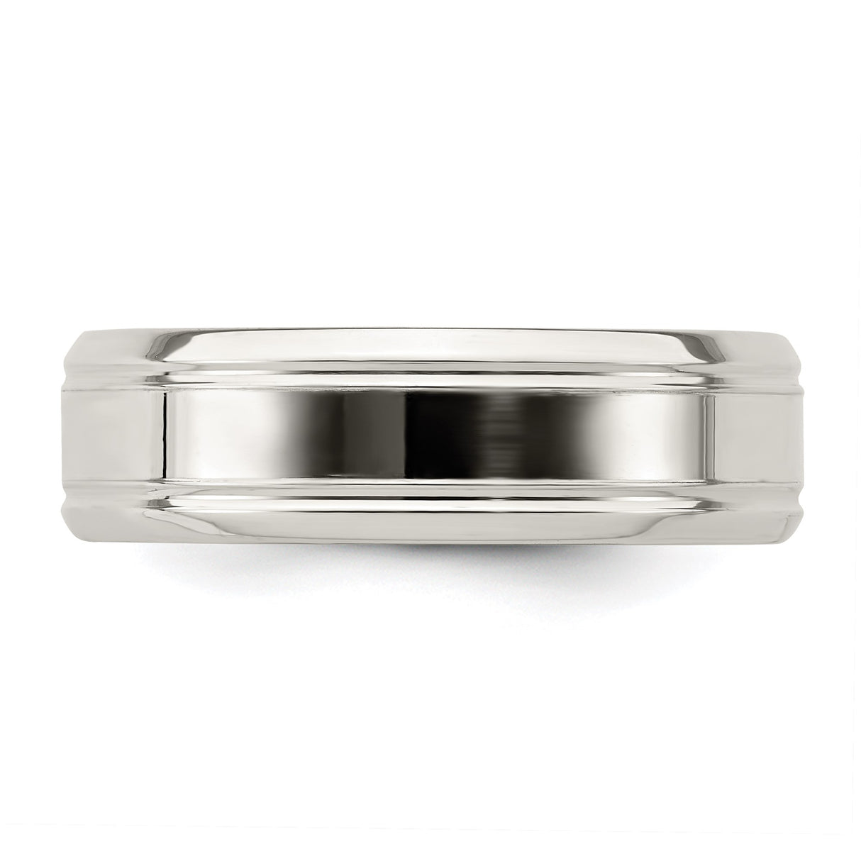 Sterling Silver Beveled Edge, Flat wedding band ring detail view