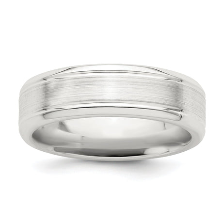 Sterling Silver Beveled Edge, Brushed wedding band ring