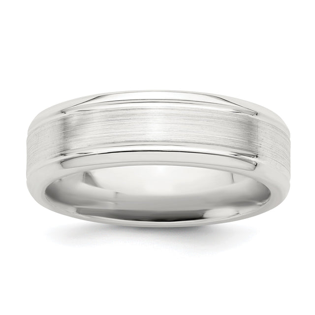 Sterling Silver Beveled Edge, Brushed wedding band ring