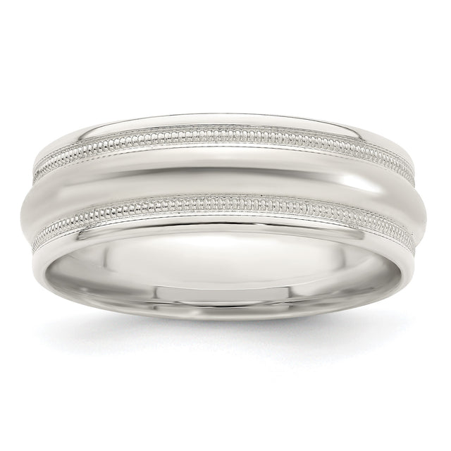 Sterling Silver Milgrain, Domed wedding band ring