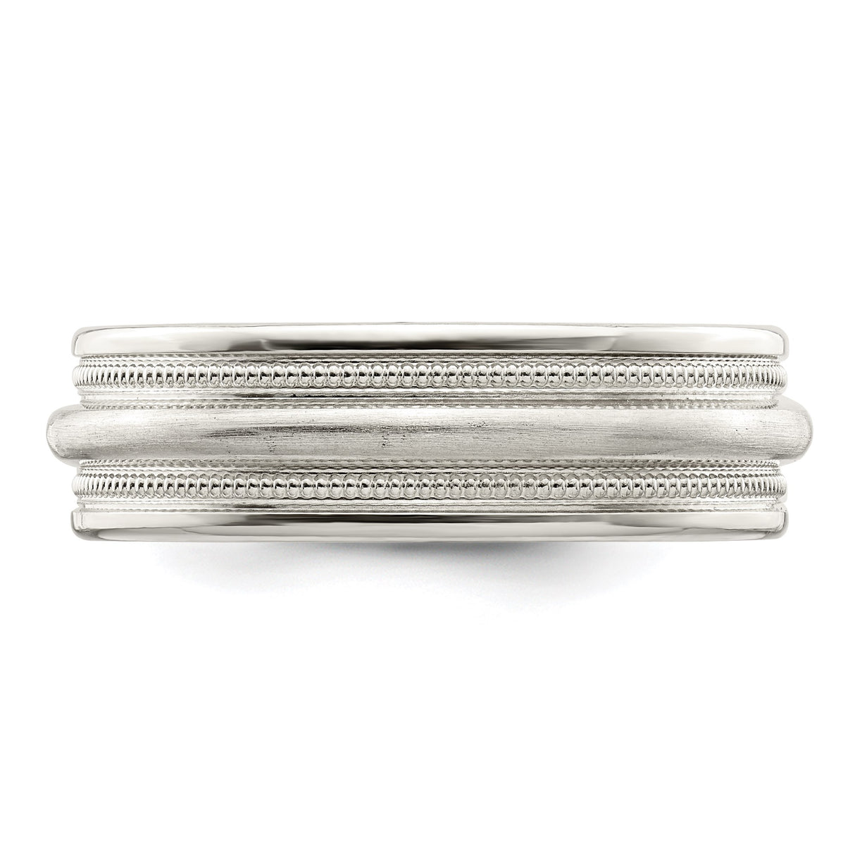 Sterling Silver Milgrain, Brushed wedding band ring detail view