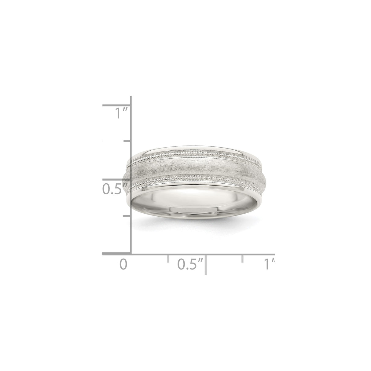 Sterling Silver Milgrain, Brushed wedding band ring shown for scale
