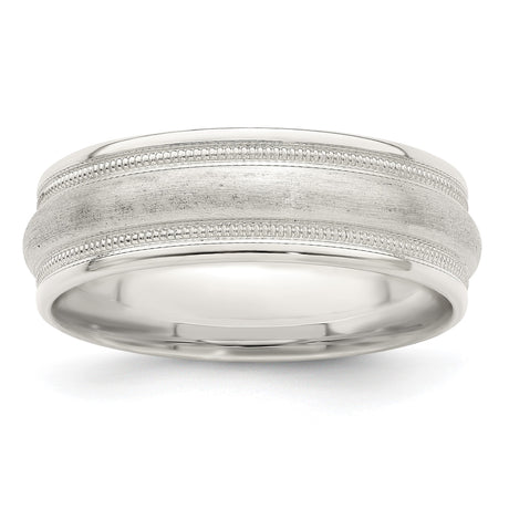 Sterling Silver Milgrain, Brushed wedding band ring