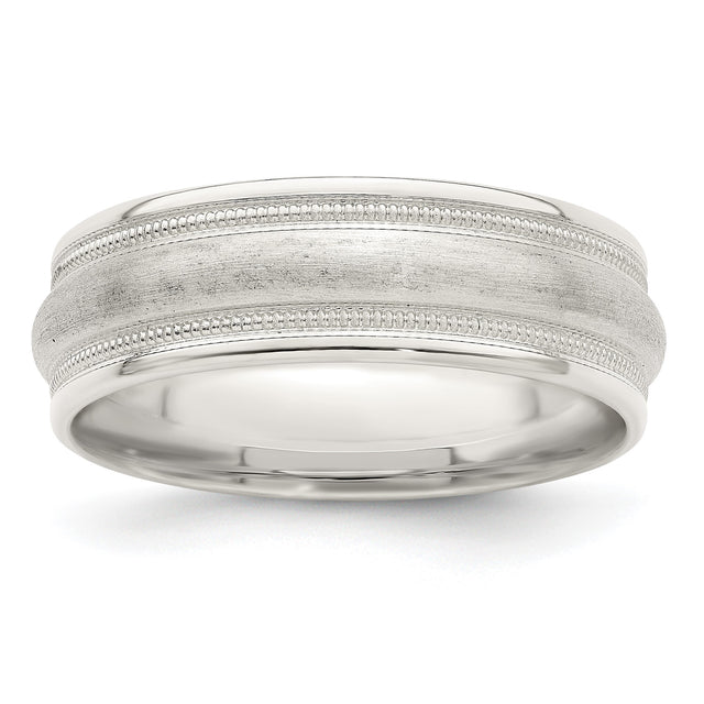 Sterling Silver Milgrain, Brushed wedding band ring