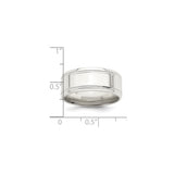 Sterling Silver Milgrain, Beveled Edge wedding band ring shown for scale