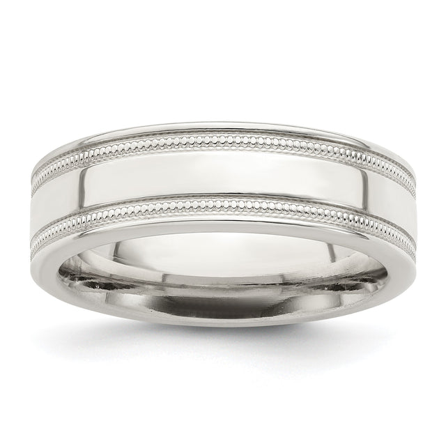 Sterling Silver Milgrain, Flat wedding band ring