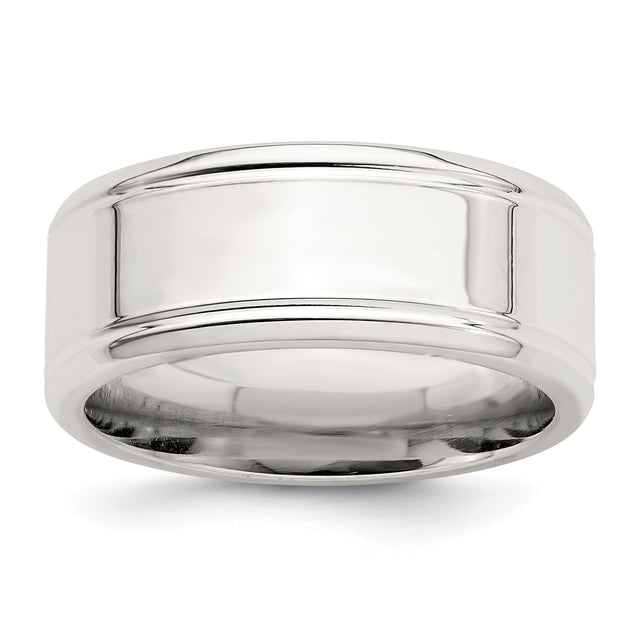 Sterling Silver Beveled Edge, Flat wedding band ring