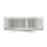 Sterling Silver Beveled Edge, Brushed wedding band ring detail view