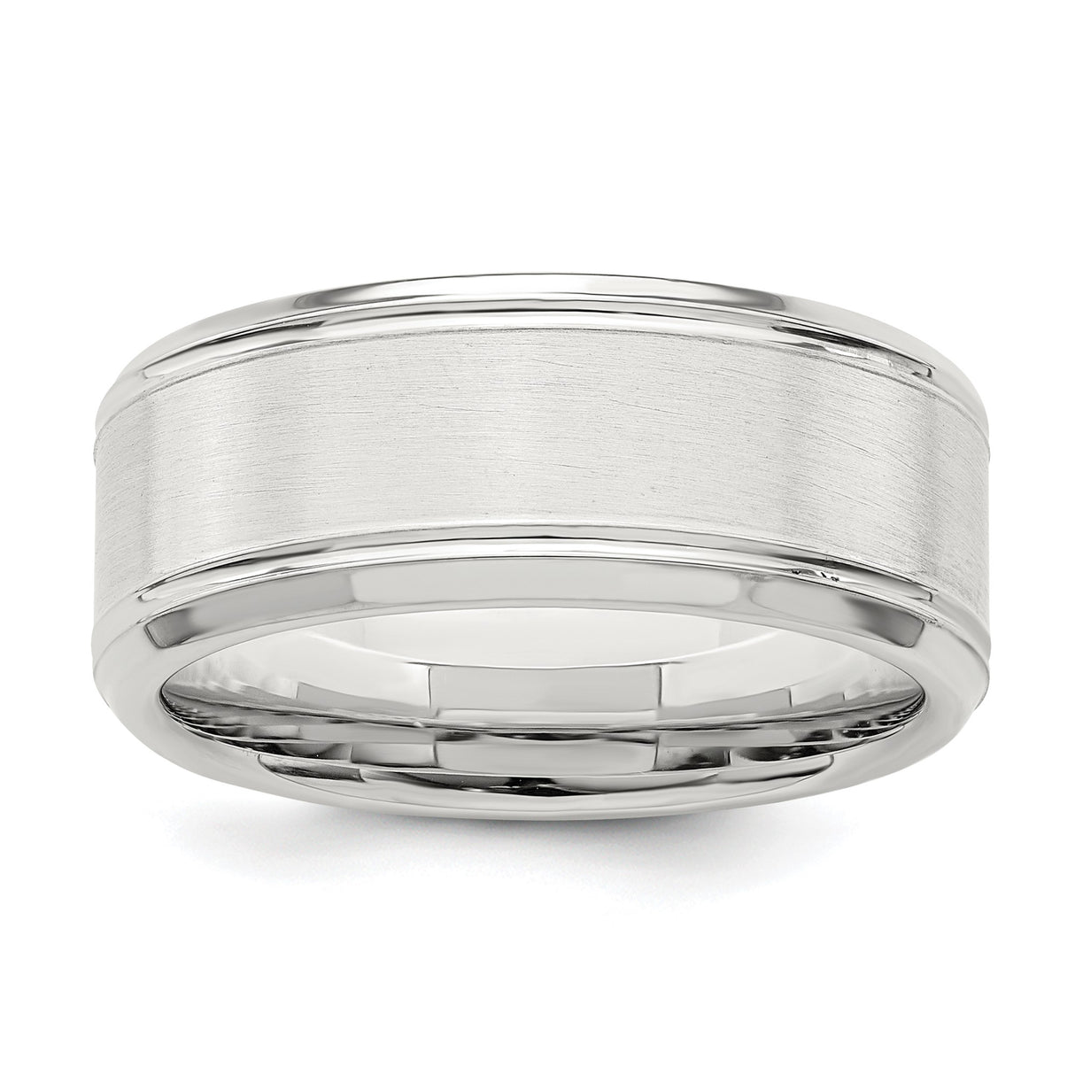 Sterling Silver Beveled Edge, Brushed wedding band ring
