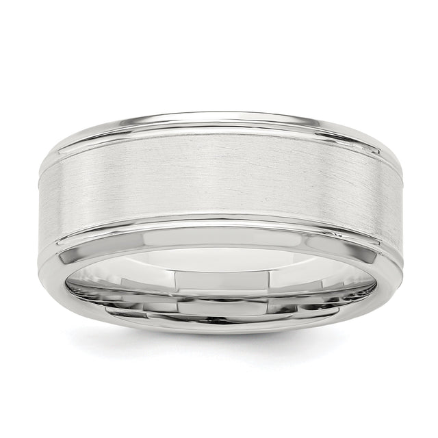 Sterling Silver Beveled Edge, Brushed wedding band ring