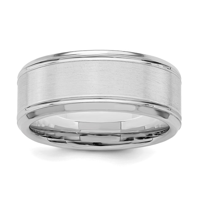 Sterling Silver Beveled Edge, Brushed wedding band ring