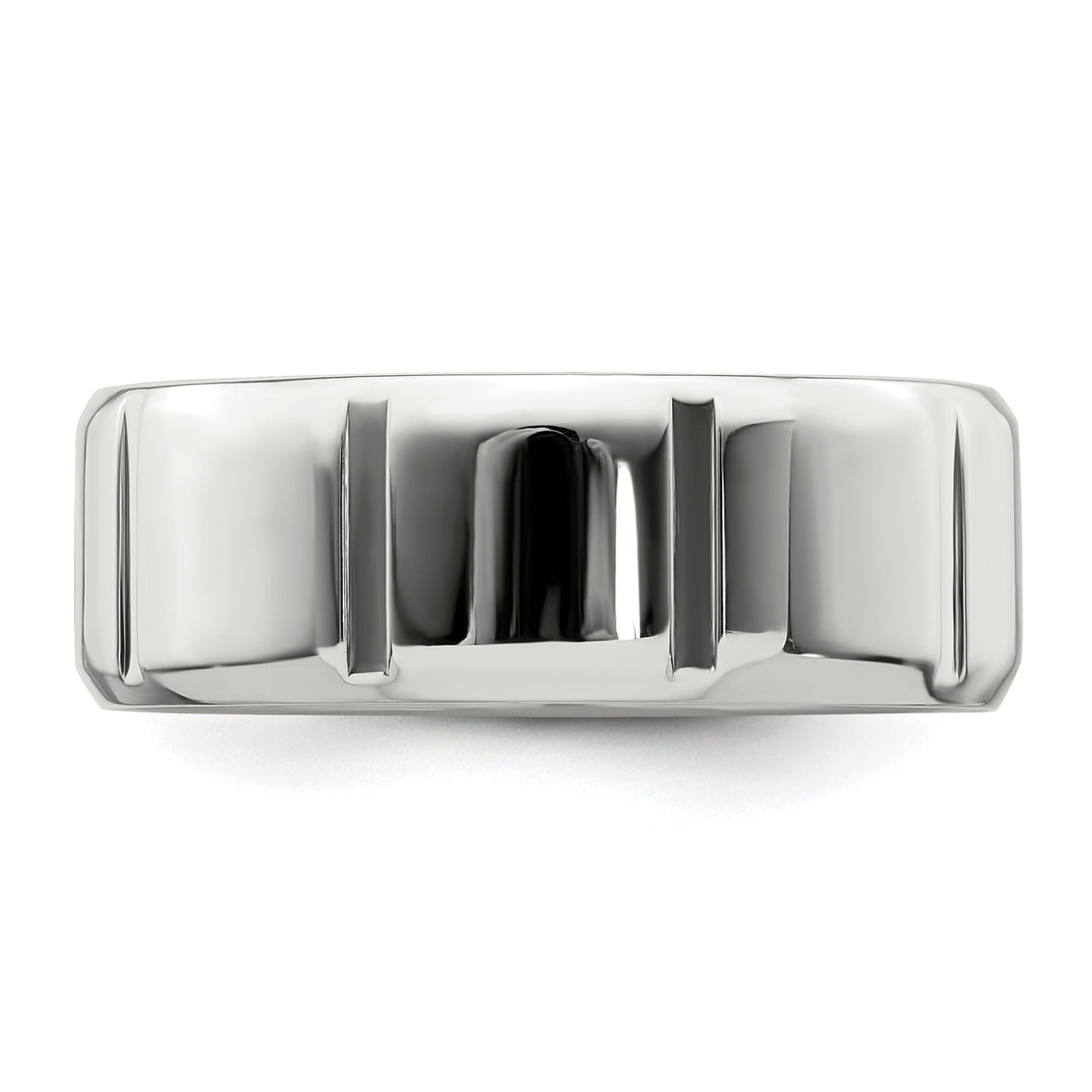 Sterling Silver Beveled Edge, Flat wedding band ring detail view