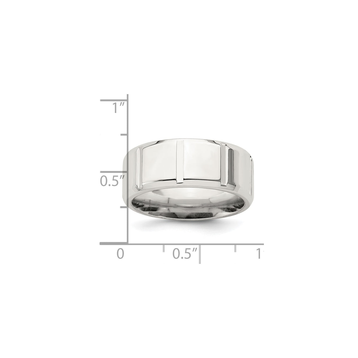 Sterling Silver Beveled Edge, Flat wedding band ring shown for scale