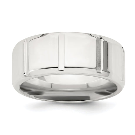 Sterling Silver Beveled Edge, Flat wedding band ring