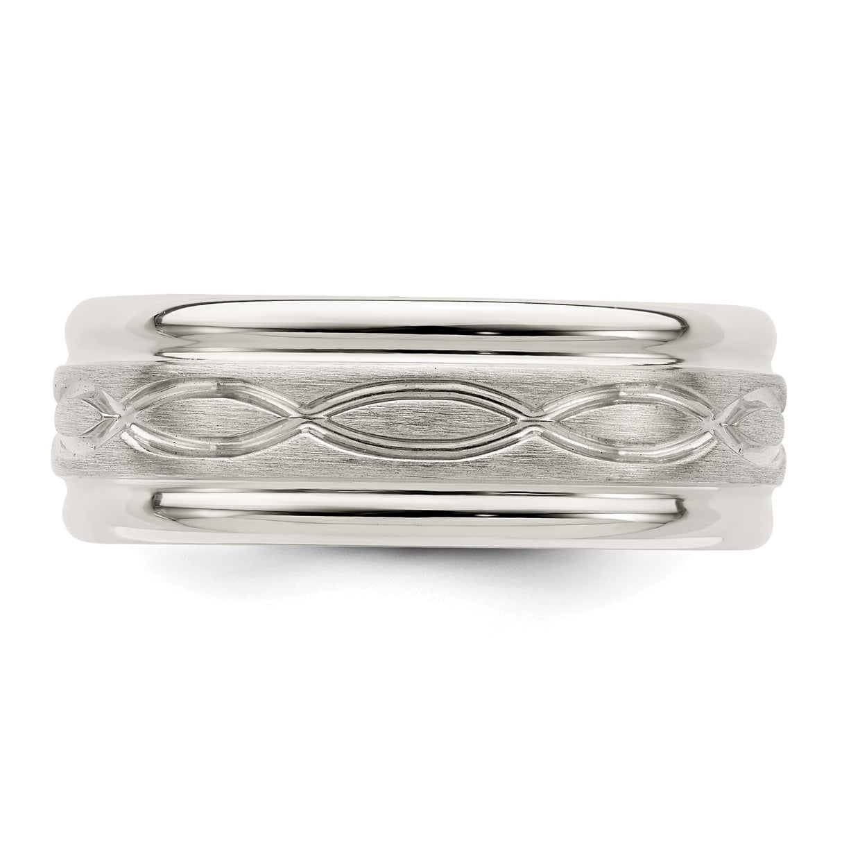 Sterling Silver Beveled Edge, Brushed wedding band ring detail view