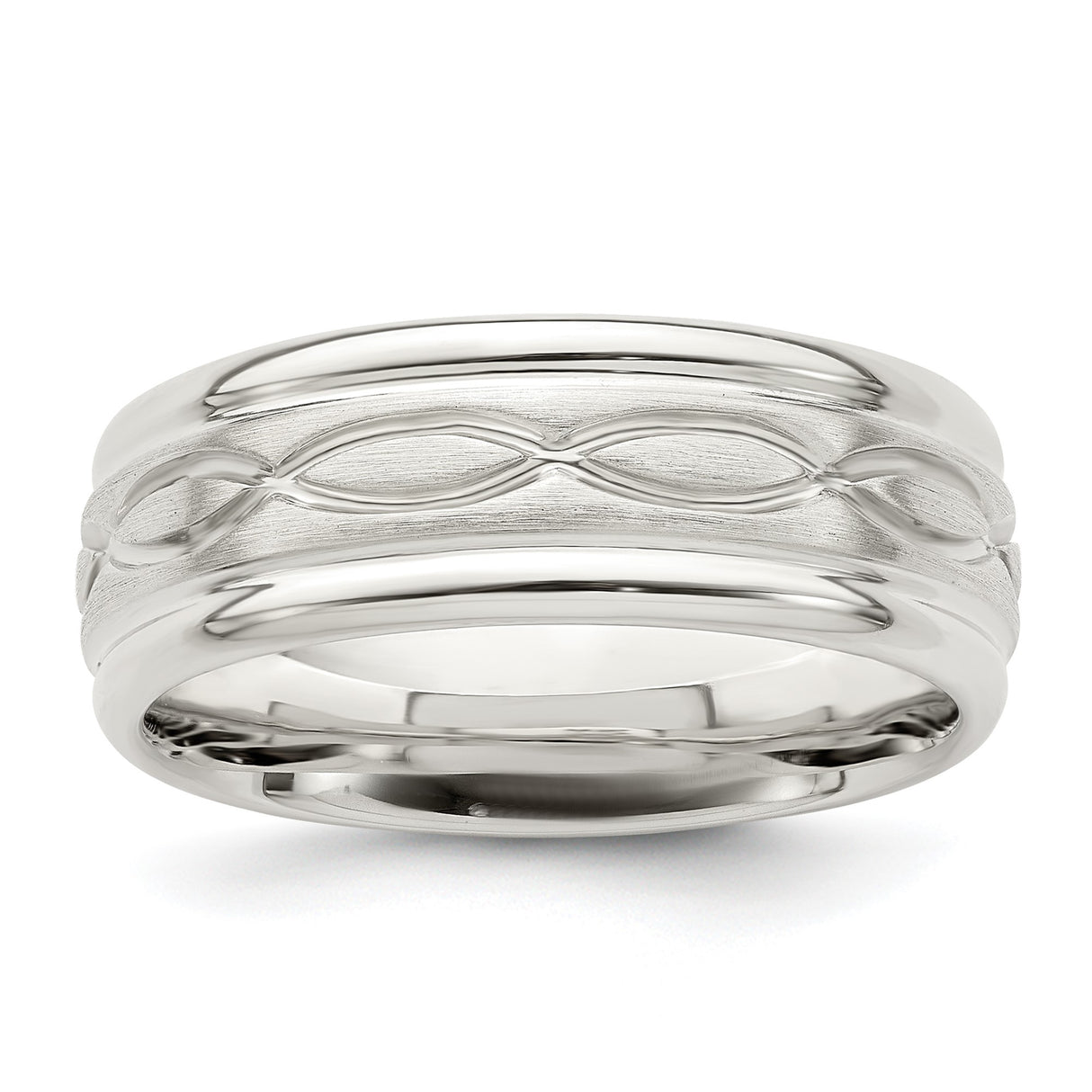 Sterling Silver Beveled Edge, Brushed wedding band ring