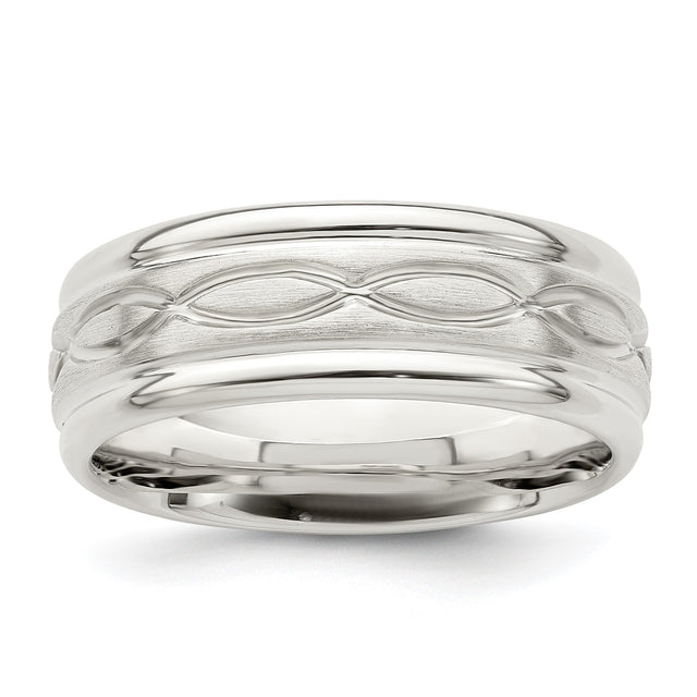 Sterling Silver Beveled Edge, Brushed wedding band ring