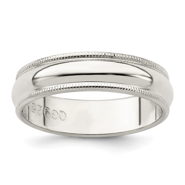Sterling Silver Milgrain, Domed wedding band ring